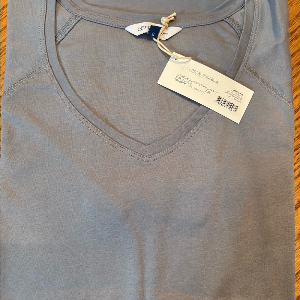 The Company Store - women’s v-neck shirt sleeve shirt - XL - dusk blue